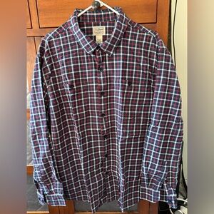 L.L. Bean Men's Navy and Burgundy Plaid Cotton Twill long-sleeved Shirt